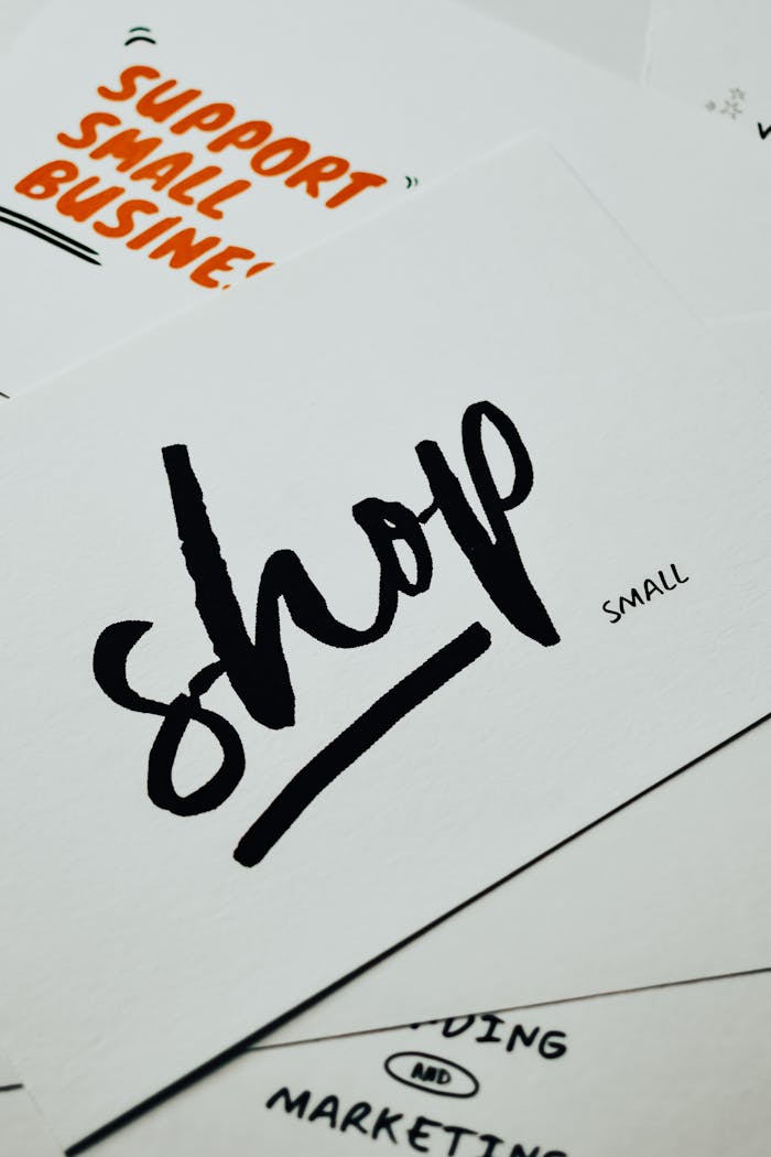 why-choose-us A close-up of a card with shop small message promoting local small businesses.